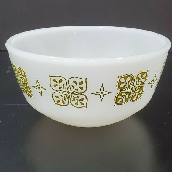 Vtg Fire King Green Dutch Clover Anchor Hocking White Milk Glass 5" Mixing Bowl - Picture 5 of 7